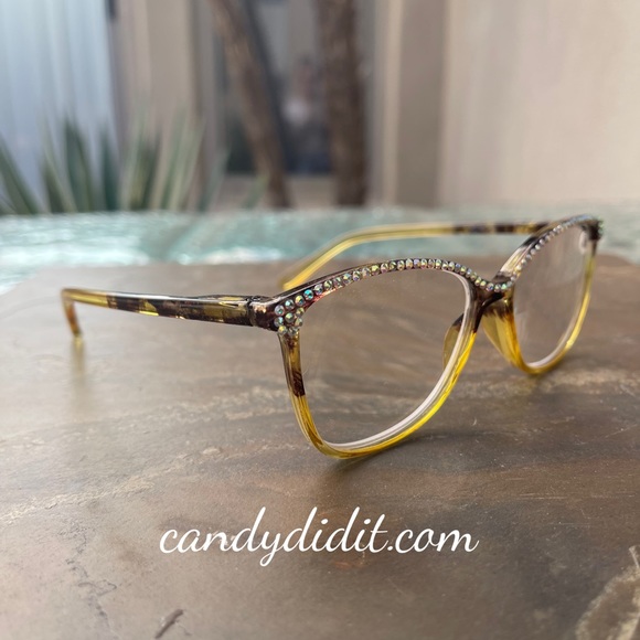 NWT Candy Did It! Handmade Amber & Black Crystal Bling Reader Glasses 4.00 STG - Picture 7 of 8